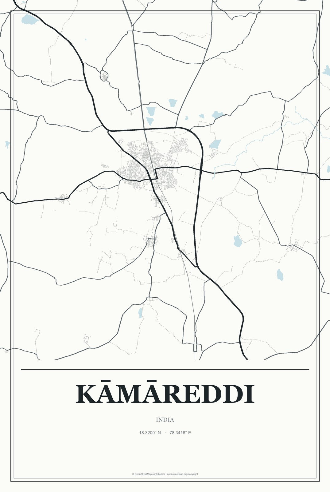Kāmāreddi, India City Map Aluminum Sign in Gallery Air style