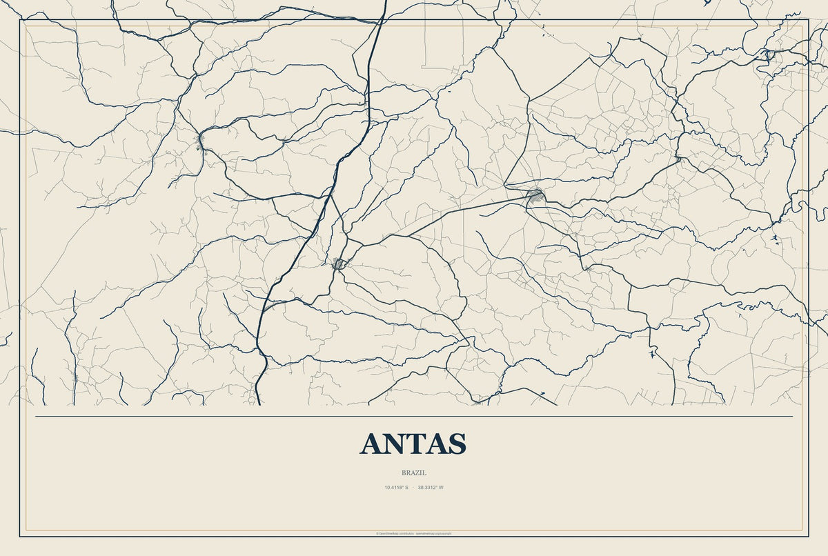 Antas, Brazil City Map Aluminum Sign in Coastal Cutout style