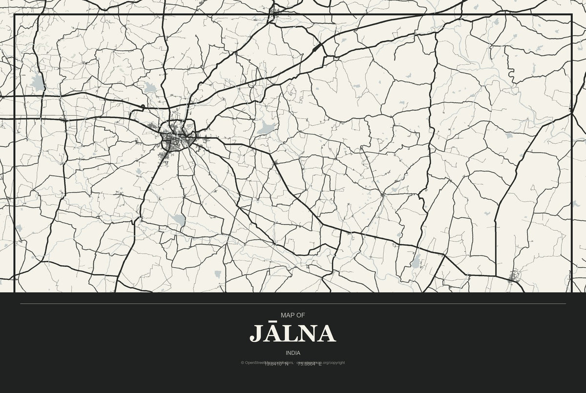 Jālna, India City Map Aluminum Sign in Museum Plaque style