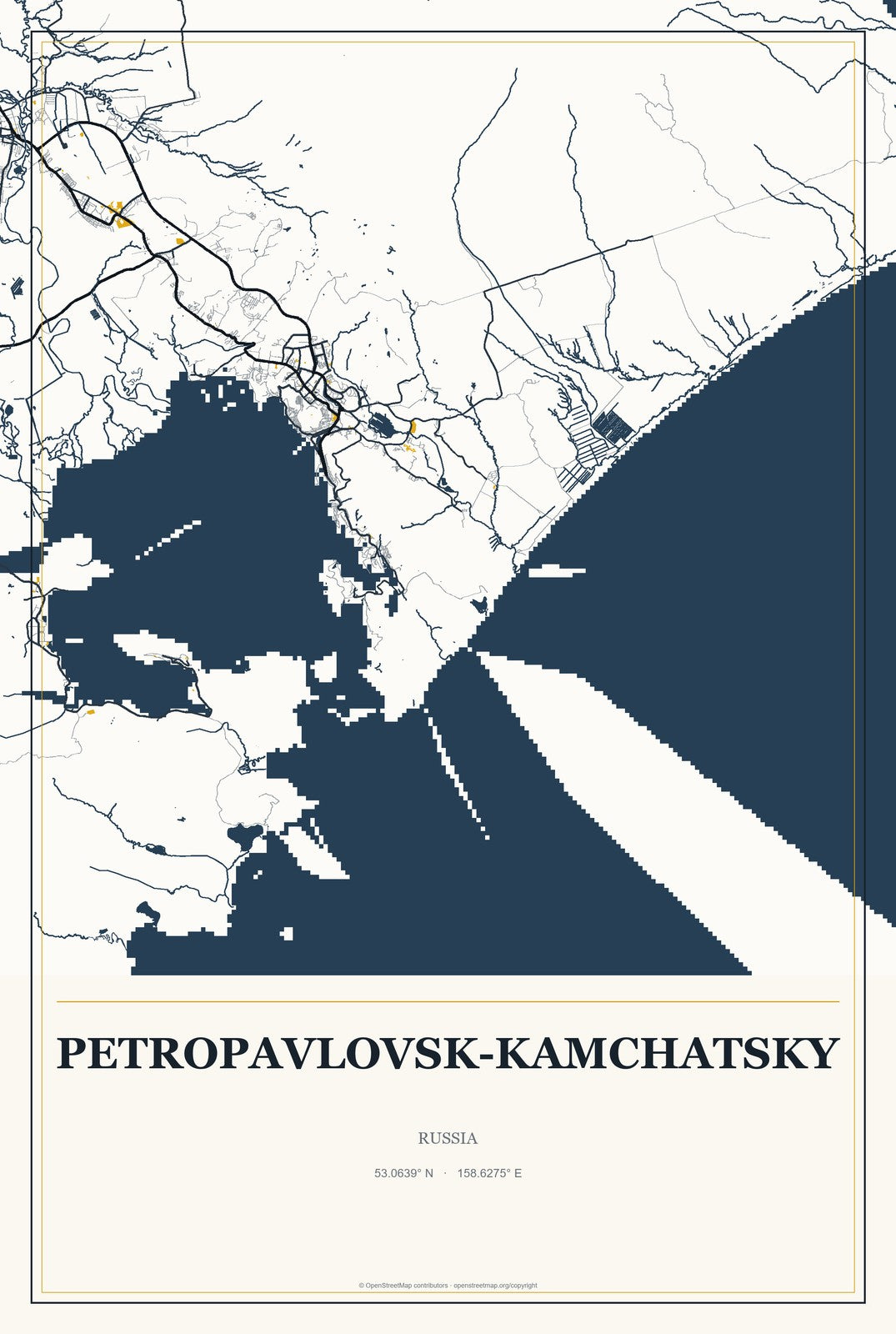 Petropavlovsk-Kamchatsky, Russia City Map Aluminum Sign in Citrine Modern style