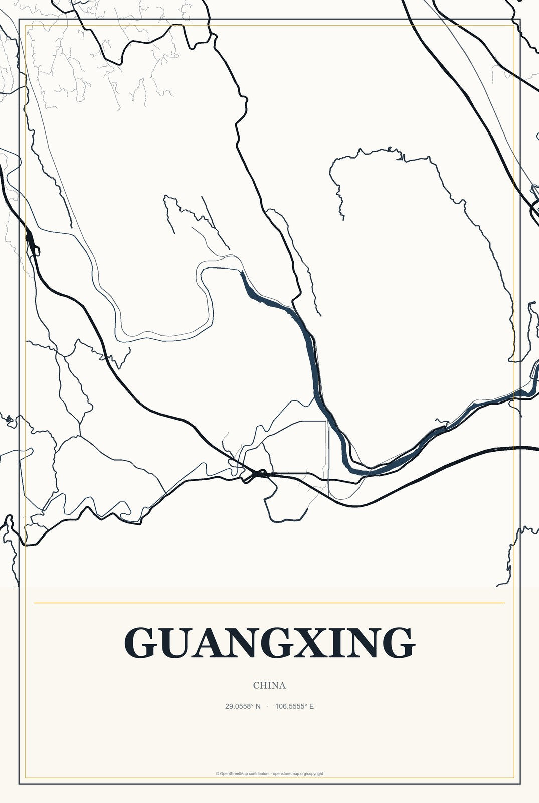 Guangxing, China City Map Aluminum Sign in Citrine Modern style
