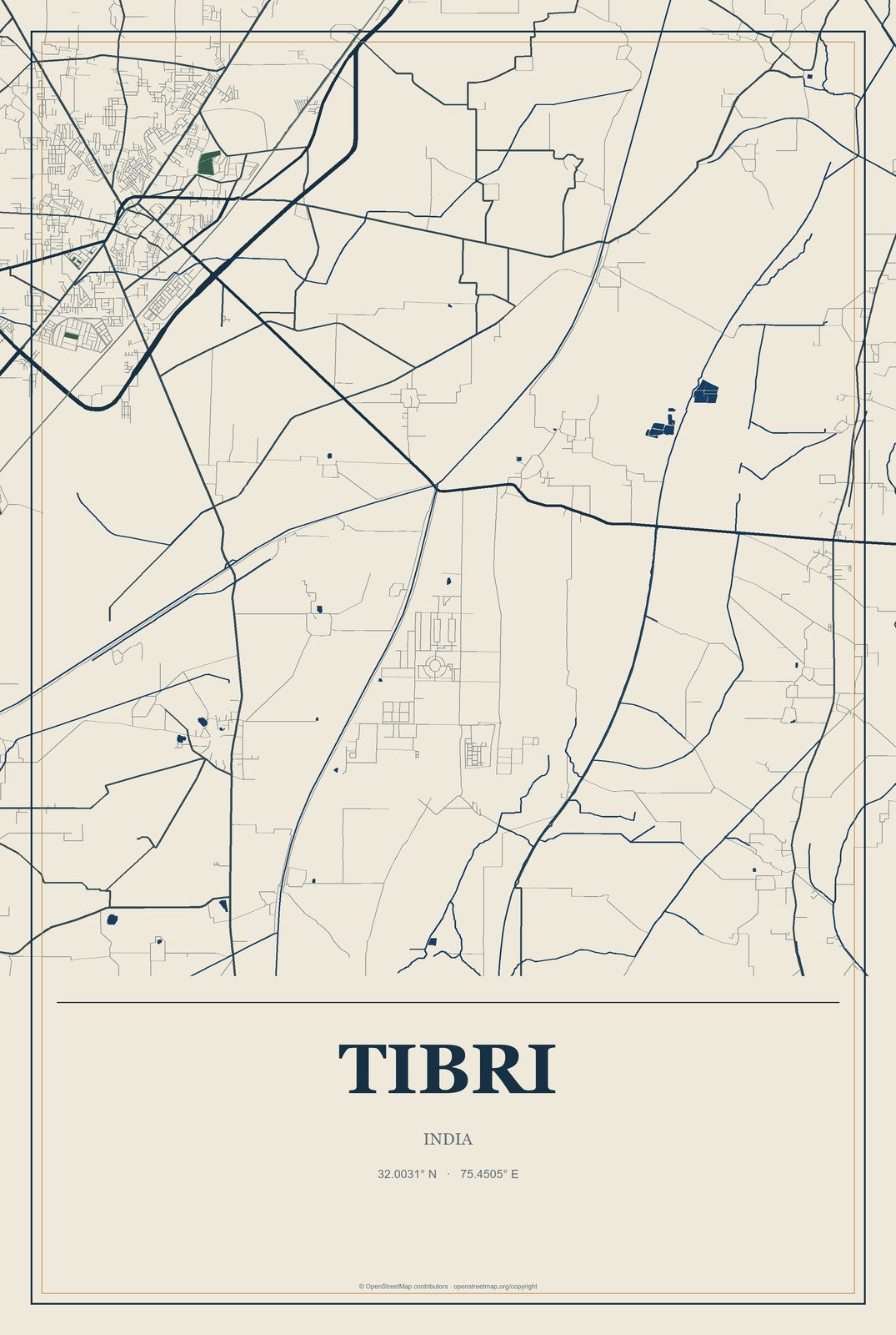 Tibri, India City Map Aluminum Sign in Coastal Cutout style