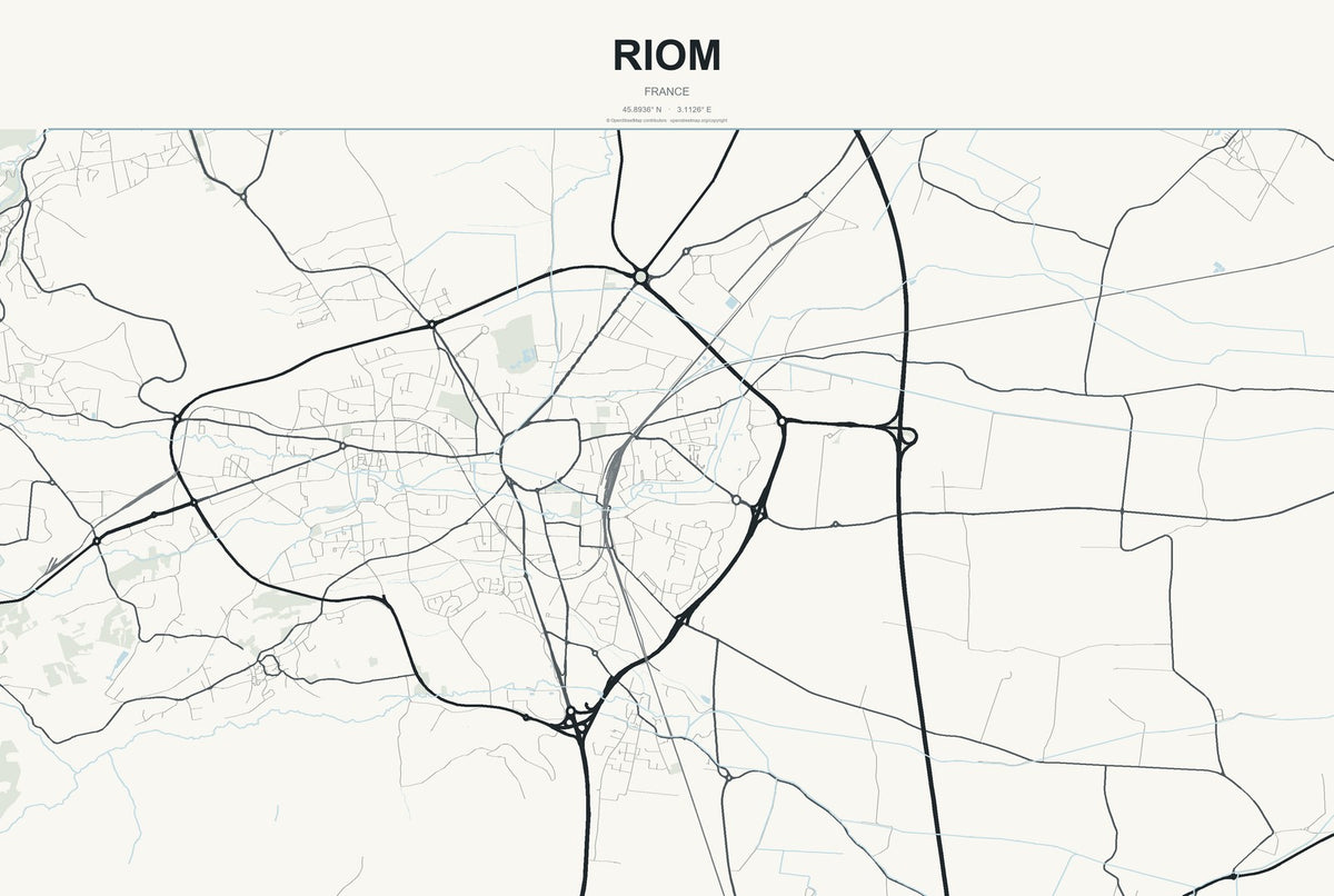 Riom, France City Map Aluminum Sign in Headline Atlas style