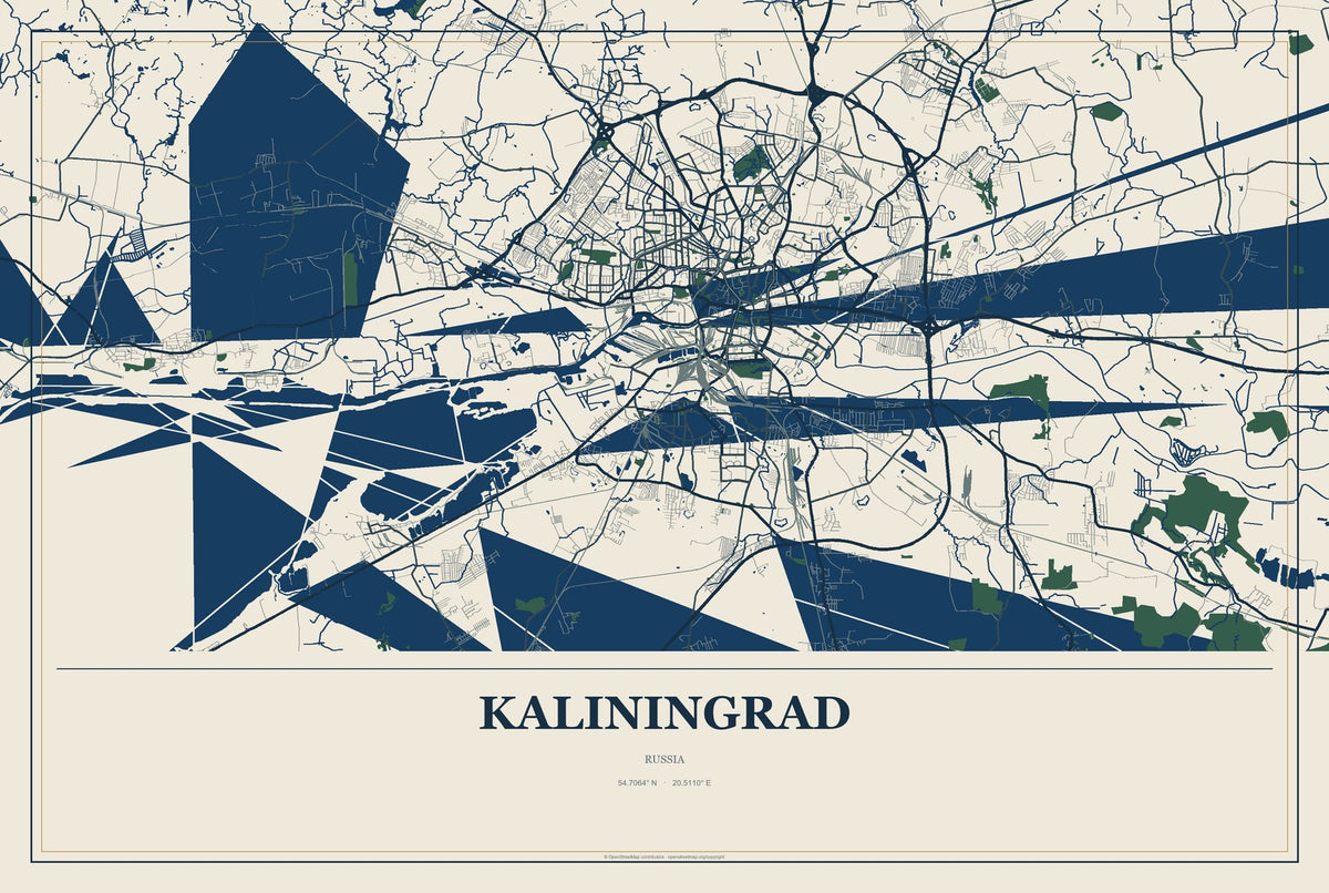 Kaliningrad, Russia City Map Aluminum Sign in Coastal Cutout style