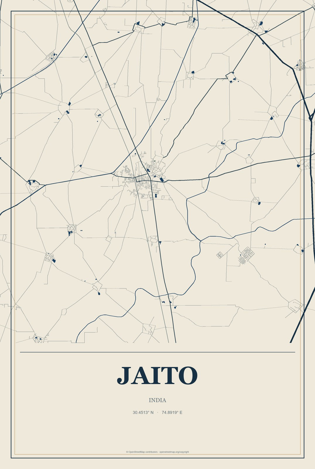 Jaito, India City Map Aluminum Sign in Coastal Cutout style