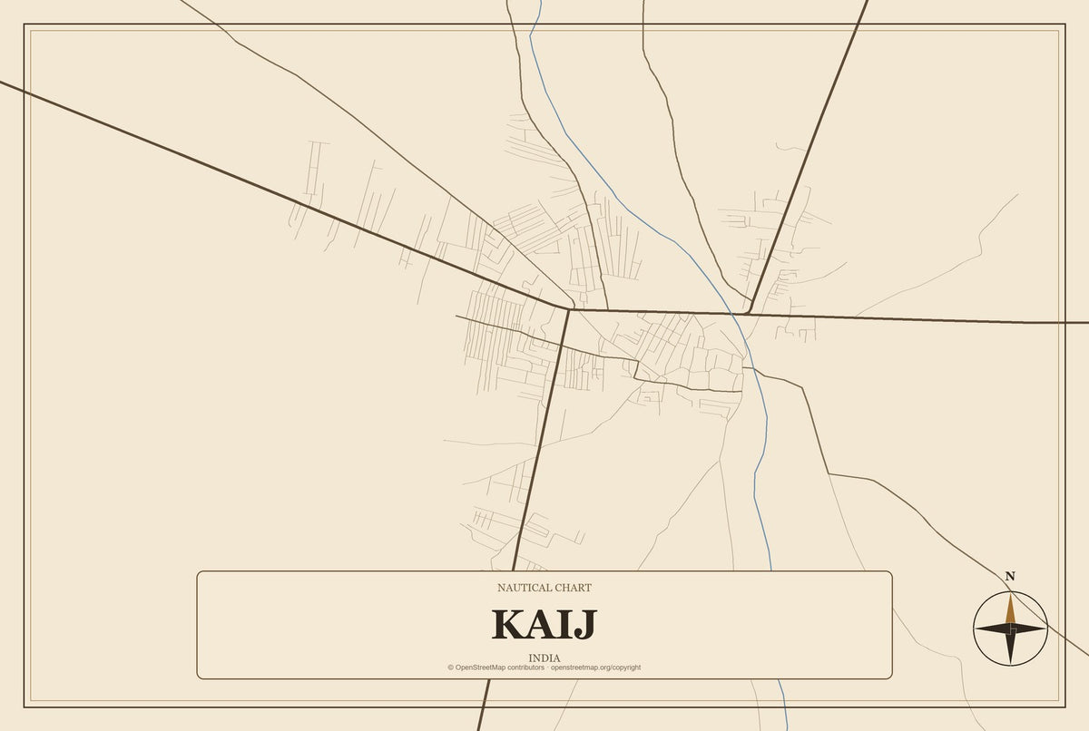 Kaij, India City Map Aluminum Sign in Heritage Nautical style