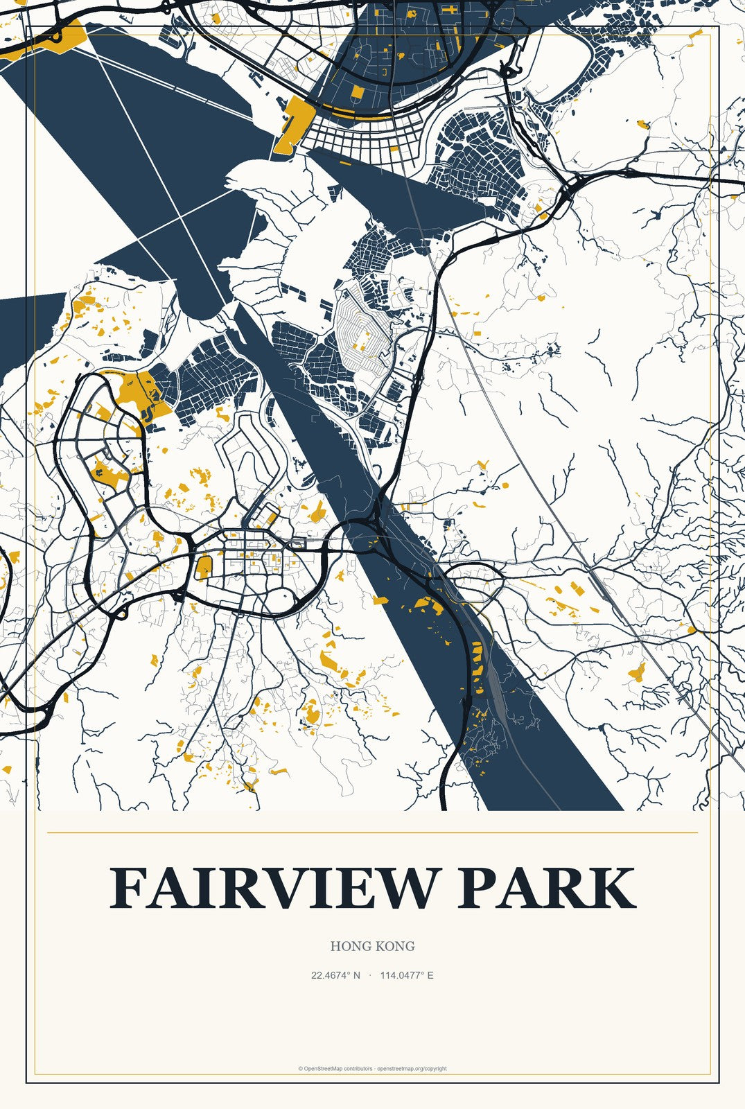 Fairview Park, Hong Kong City Map Aluminum Sign in Citrine Modern style