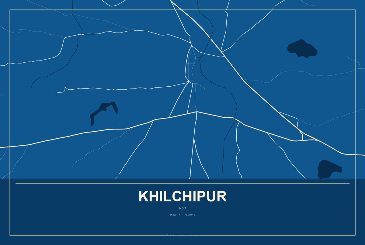 Khilchipur, India City Map Aluminum Sign in Harbor Cobalt style