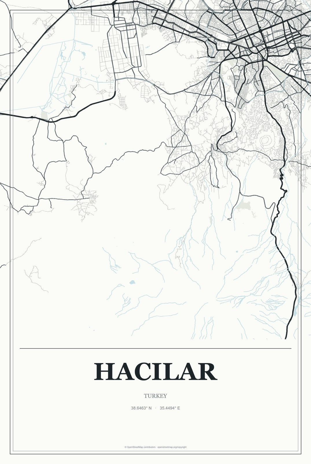 Hacılar, Turkey City Map Aluminum Sign in Gallery Air style