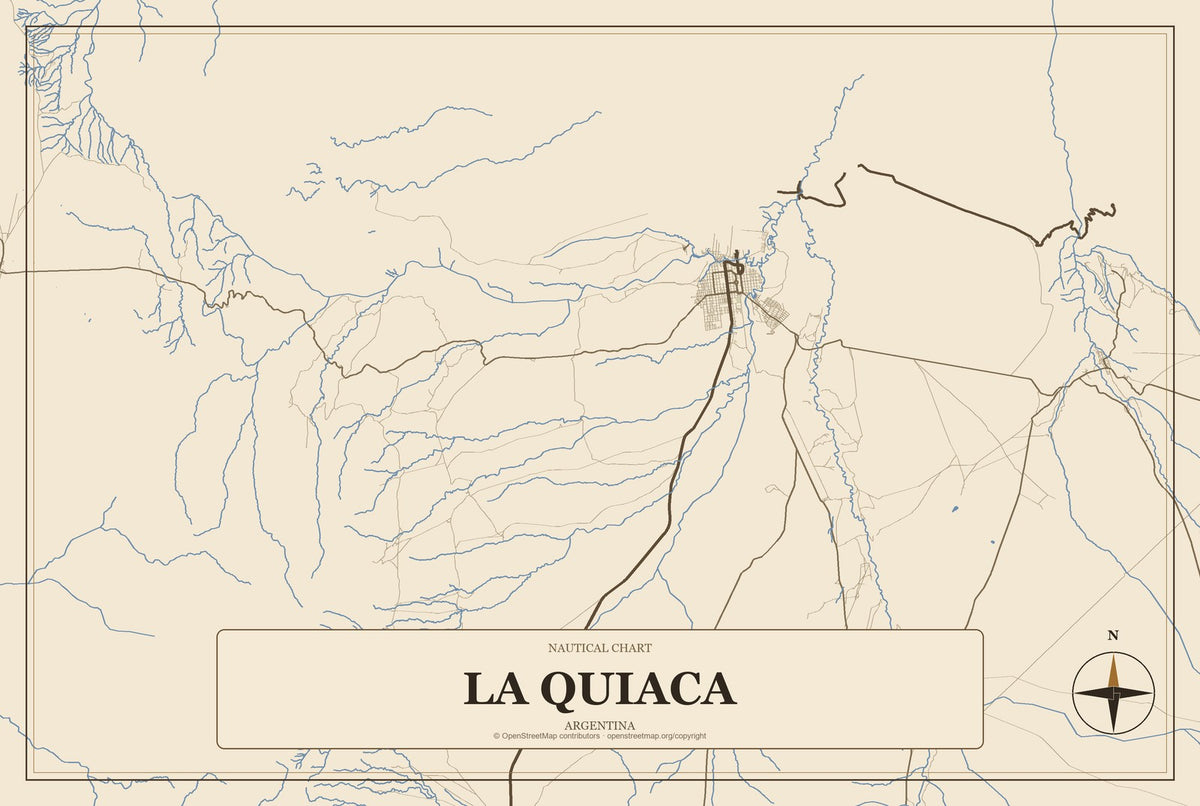 La Quiaca, Argentina City Map Aluminum Sign in Heritage Nautical style