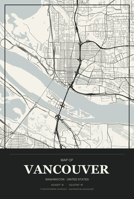 Vancouver, Washington City Map Aluminum Sign in Museum Plaque style