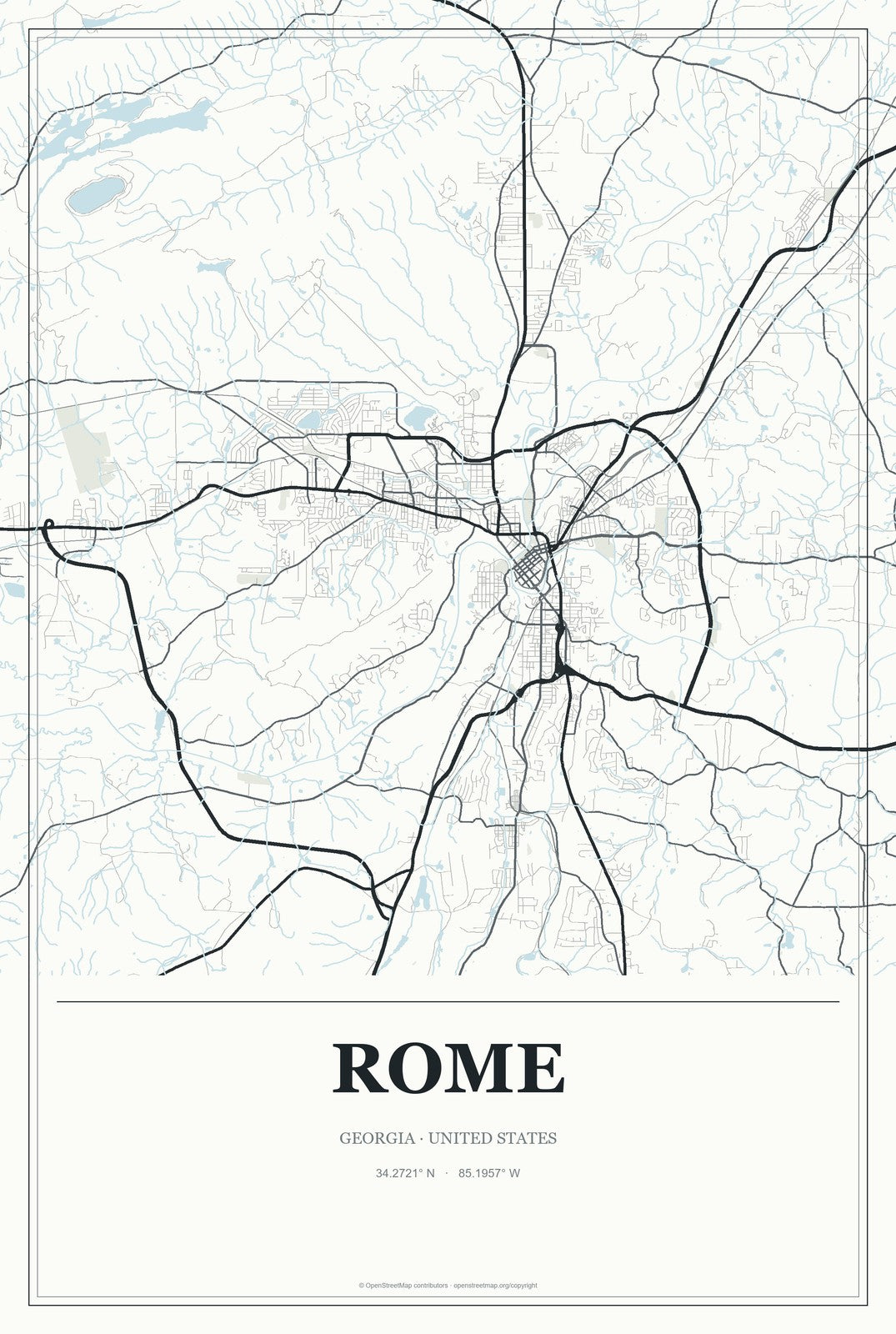 Rome, Georgia City Map Aluminum Sign in Gallery Air style
