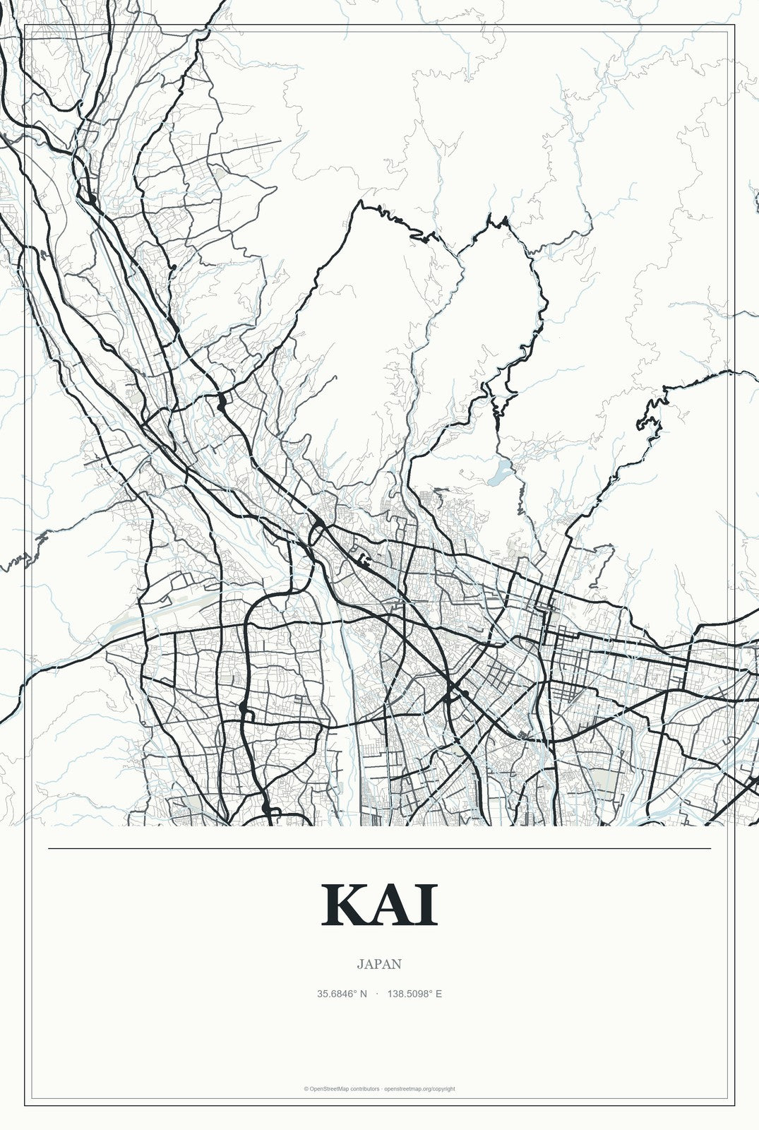 Kai, Japan City Map Aluminum Sign in Gallery Air style