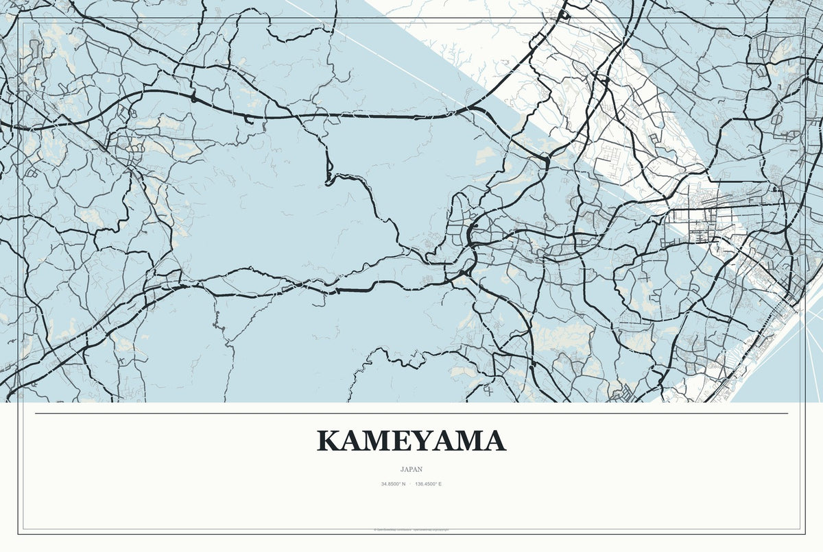 Kameyama, Japan City Map Aluminum Sign in Gallery Air style