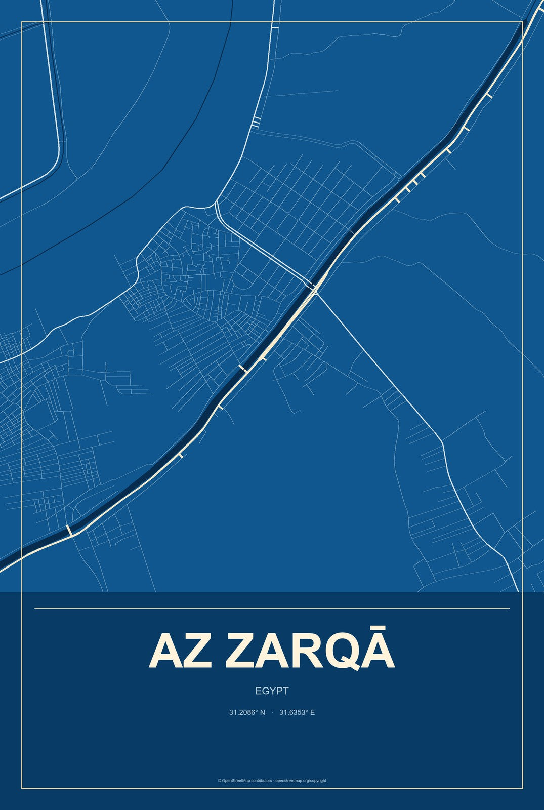 Az Zarqā, Egypt City Map Aluminum Sign in Harbor Cobalt style