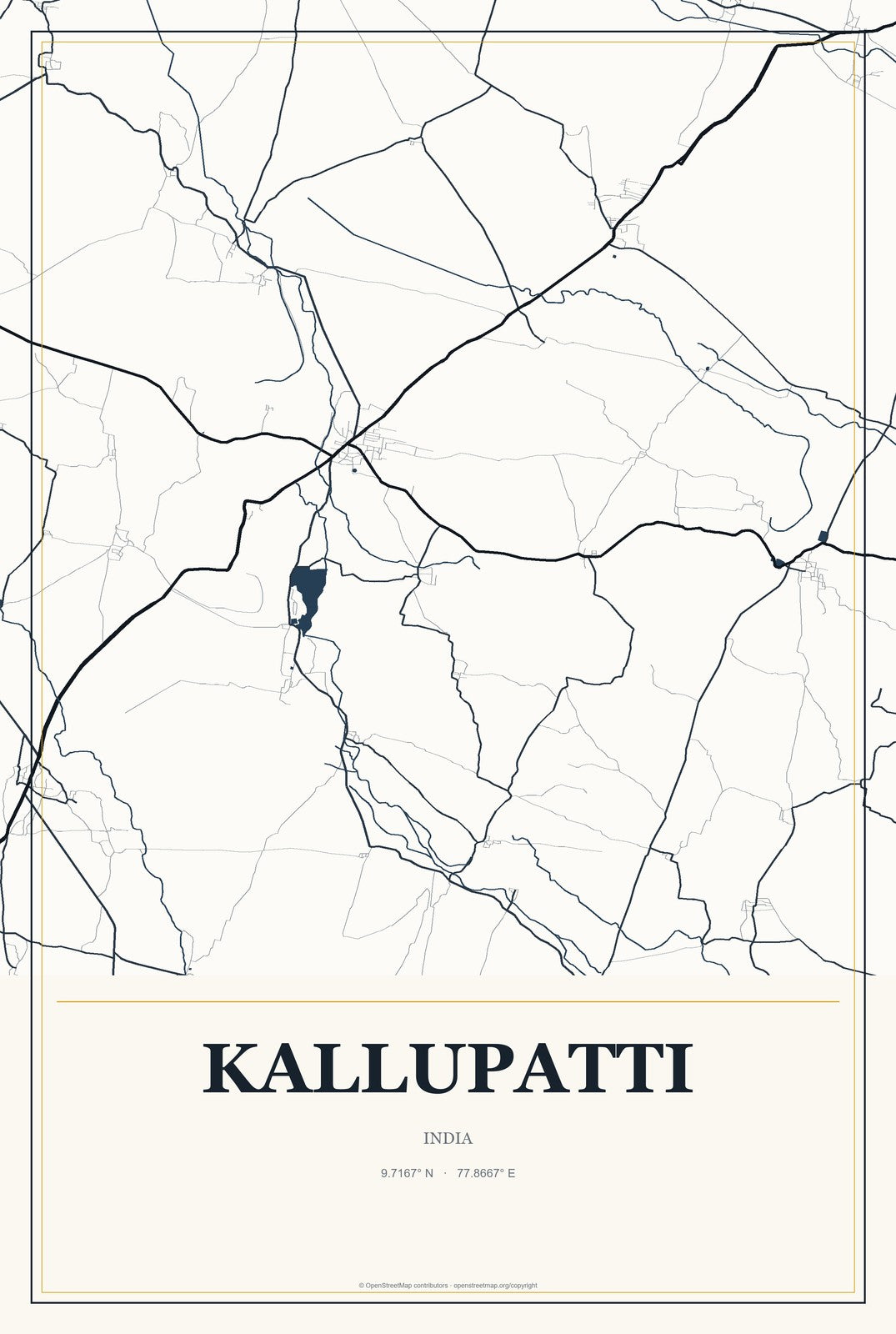 Kallupatti, India City Map Aluminum Sign in Citrine Modern style