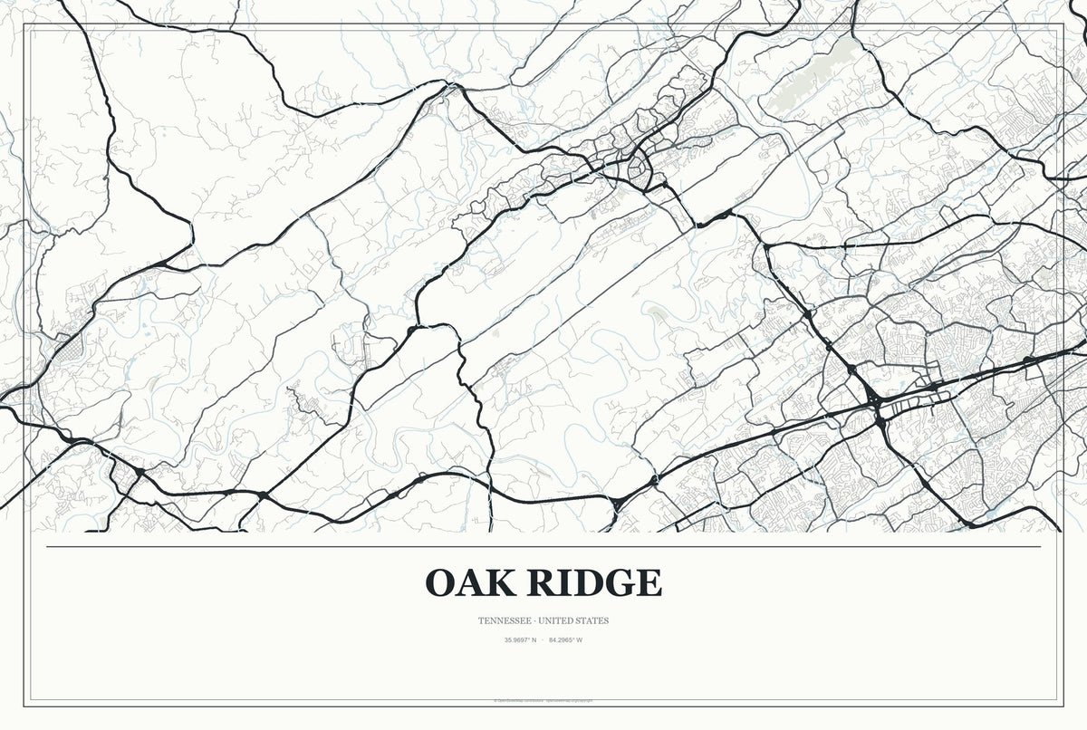 Oak Ridge, Tennessee City Map Aluminum Sign in Gallery Air style