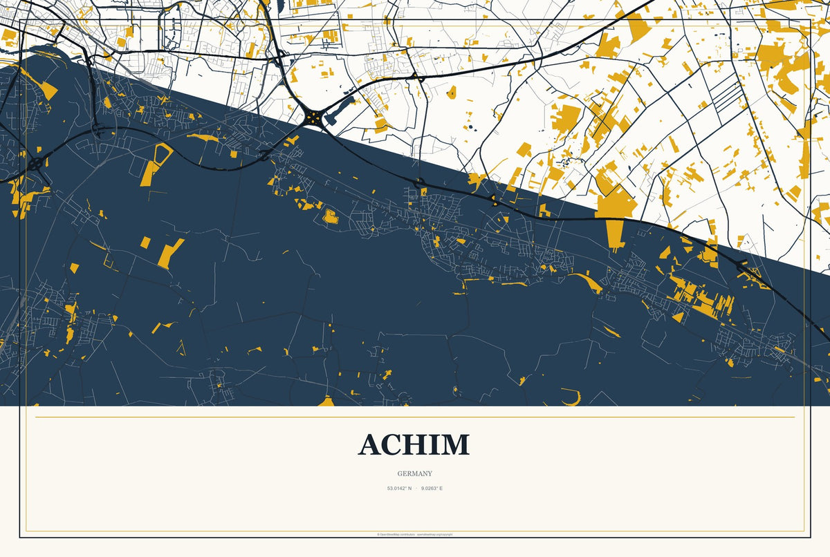 Achim, Germany City Map Aluminum Sign in Citrine Modern style