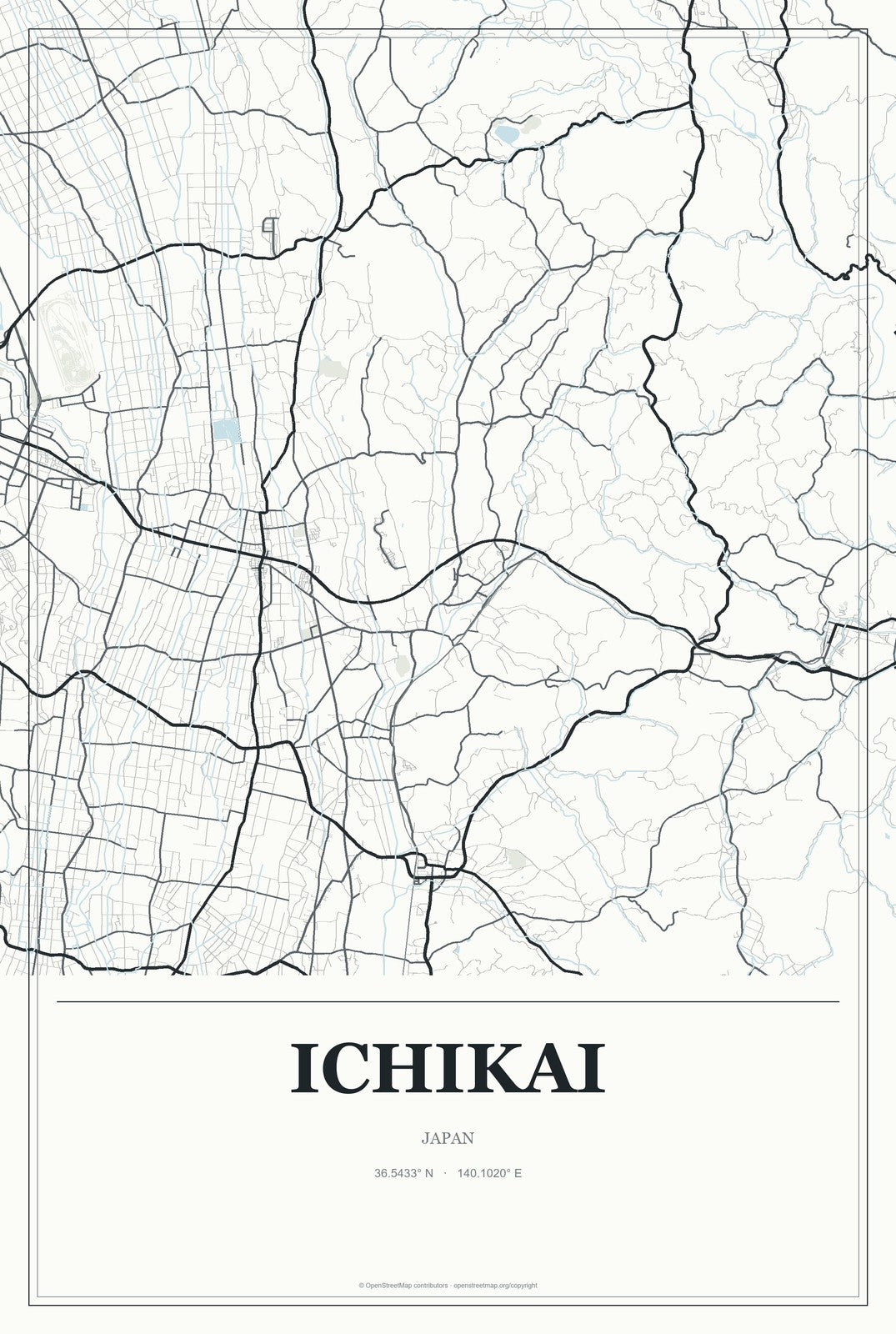Ichikai, Japan City Map Aluminum Sign in Gallery Air style