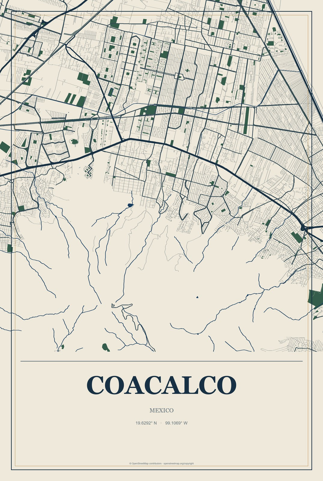 Coacalco, Mexico City Map Aluminum Sign in Coastal Cutout style