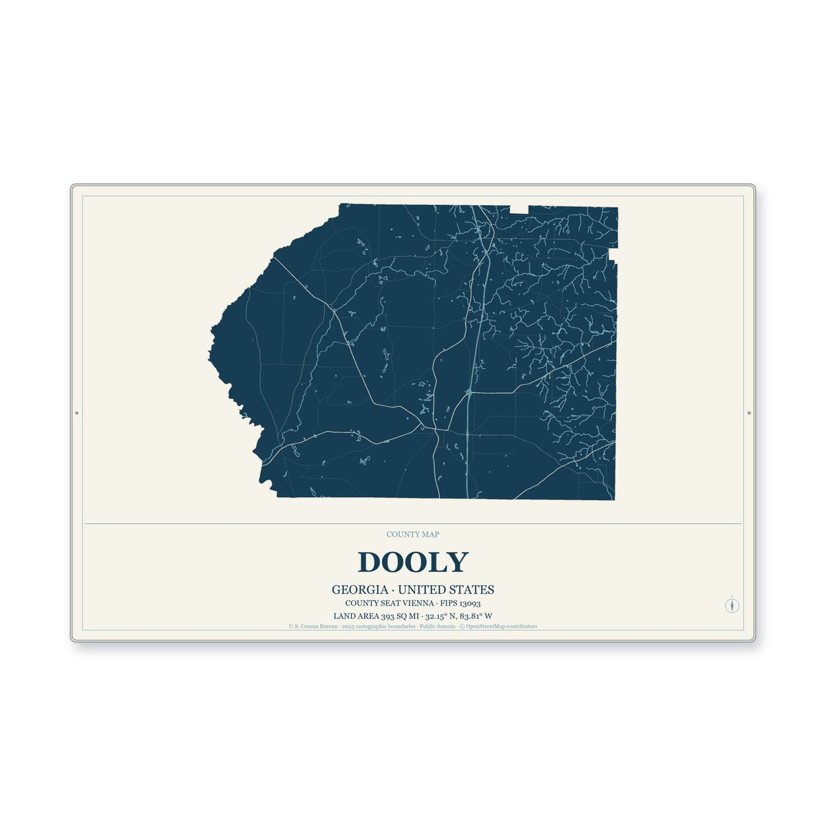 Dooly County, Georgia Map Aluminum Sign in Coastal Cutout style