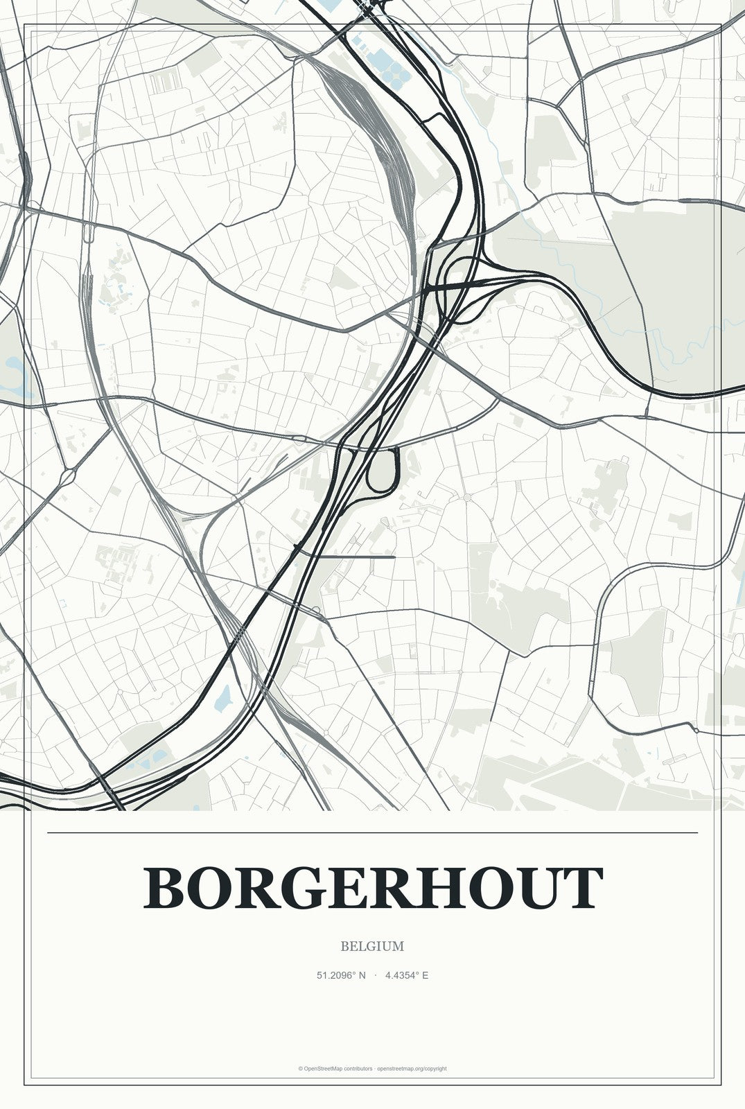 Borgerhout, Belgium City Map Aluminum Sign in Gallery Air style