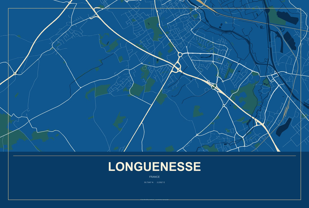 Longuenesse, France City Map Aluminum Sign in Harbor Cobalt style