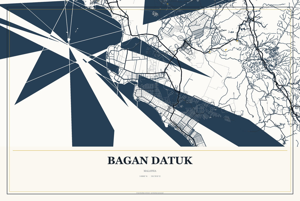 Bagan Datuk, Malaysia City Map Aluminum Sign in Citrine Modern style