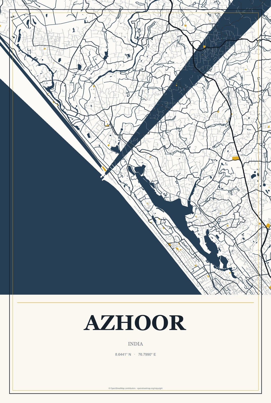 Azhoor, India City Map Aluminum Sign in Citrine Modern style