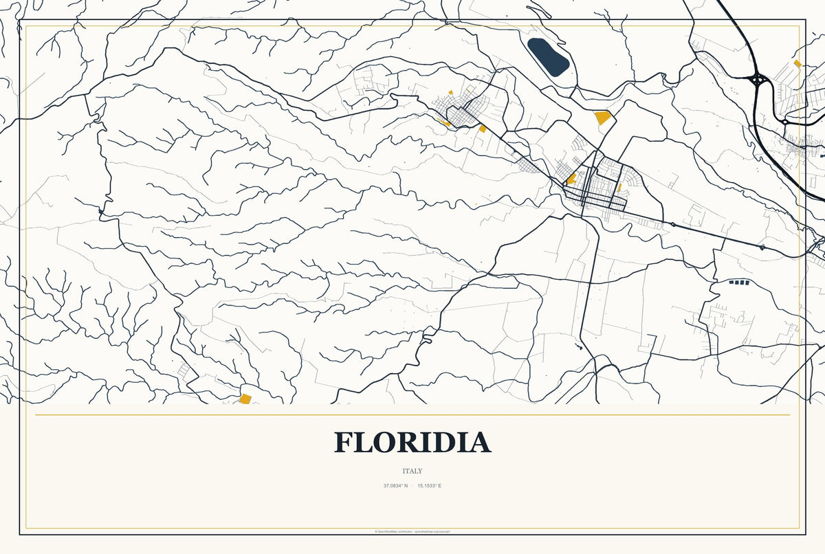 Floridia, Italy City Map Aluminum Sign in Citrine Modern style