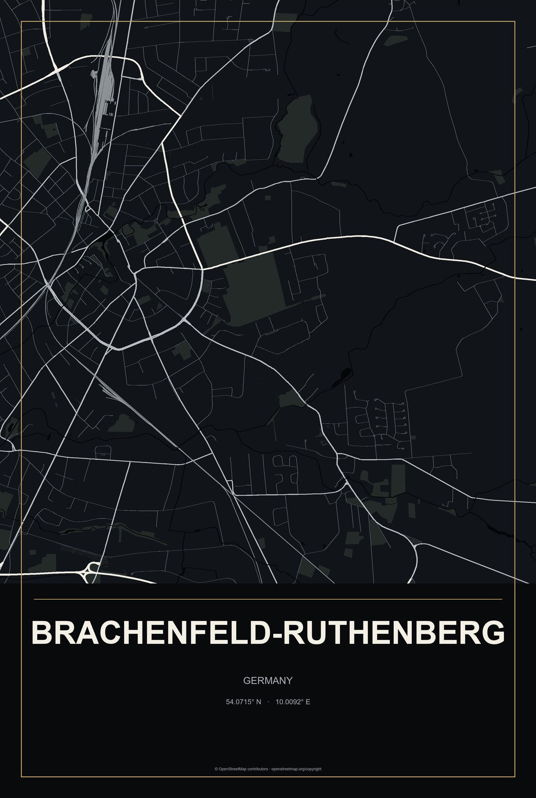 Brachenfeld-Ruthenberg, Germany City Map Aluminum Sign in Metropolitan Noir style