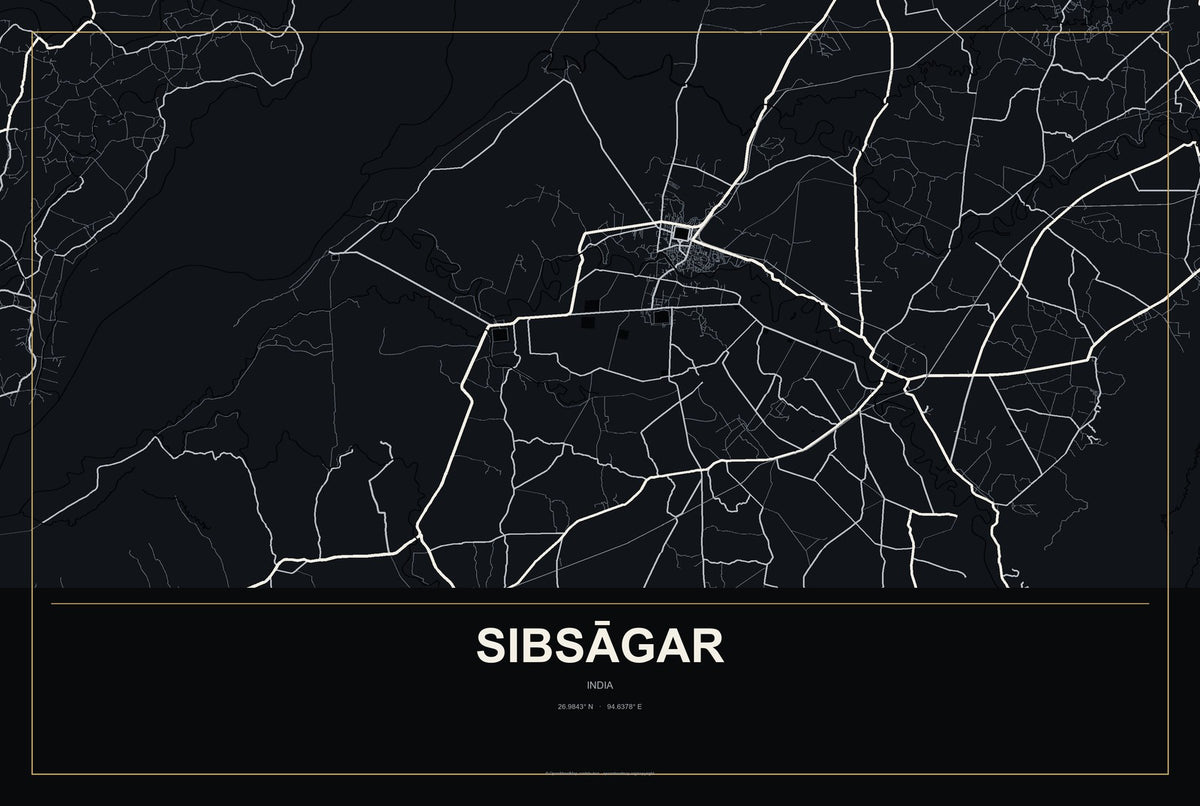 Sibsāgar, India City Map Aluminum Sign in Metropolitan Noir style