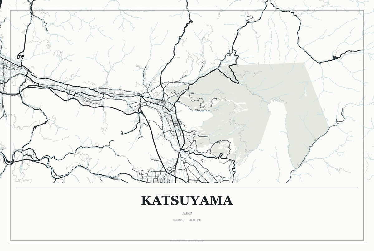Katsuyama, Japan City Map Aluminum Sign in Gallery Air style