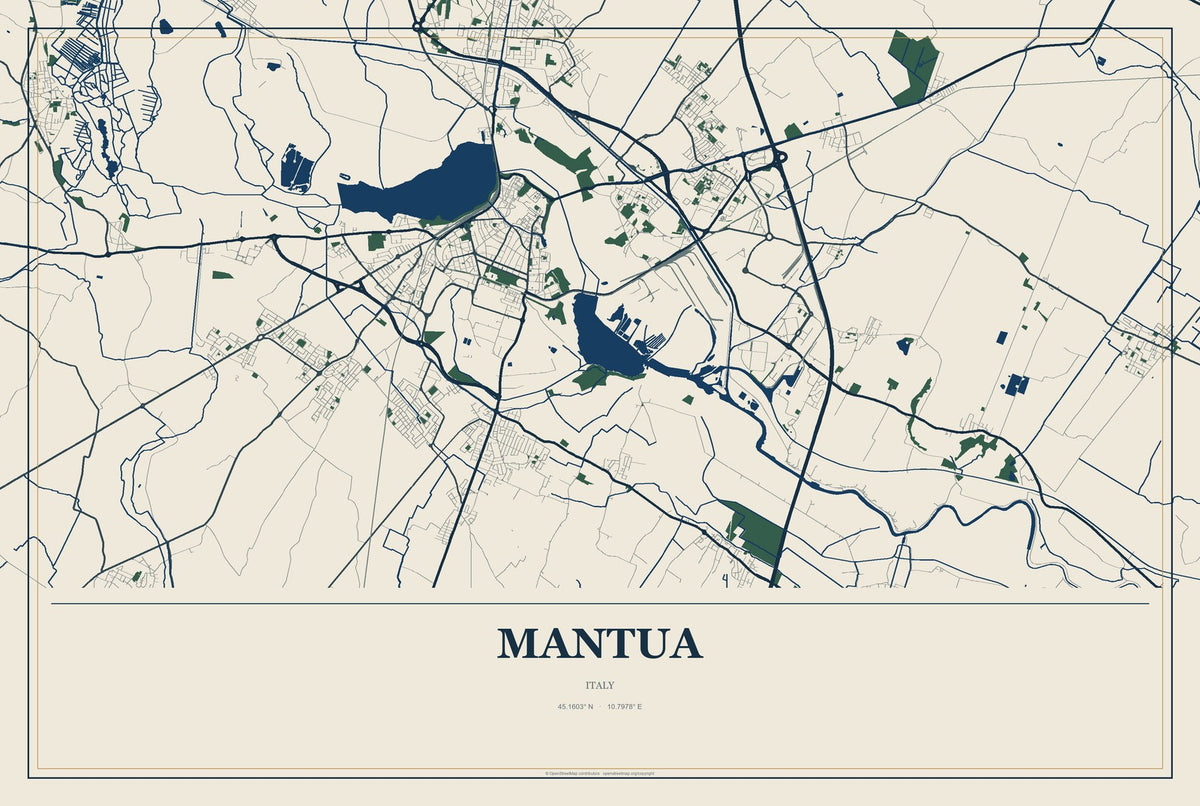 Mantua, Italy City Map Aluminum Sign in Coastal Cutout style