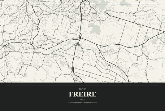 Freire, Chile City Map Aluminum Sign in Museum Plaque style