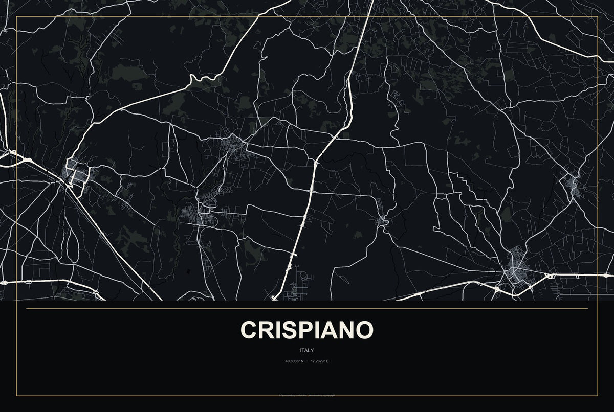 Crispiano, Italy City Map Aluminum Sign in Metropolitan Noir style