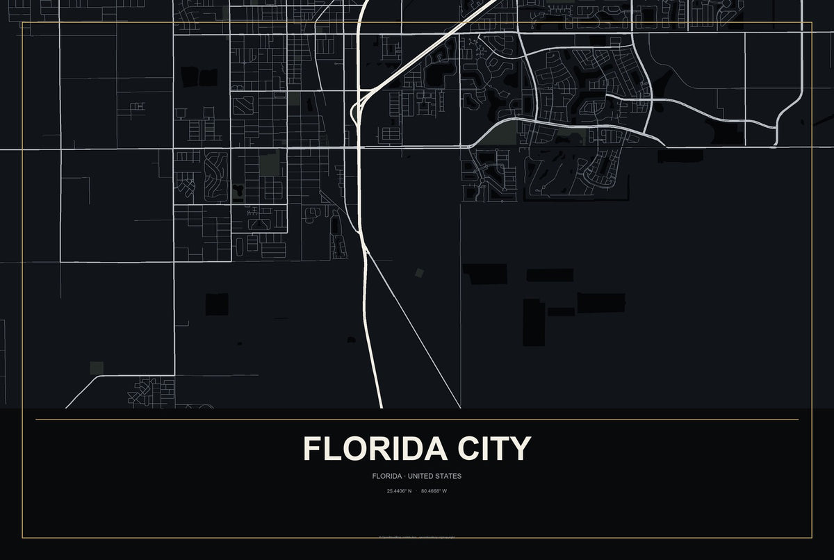 Florida City, Florida City Map Aluminum Sign in Metropolitan Noir style