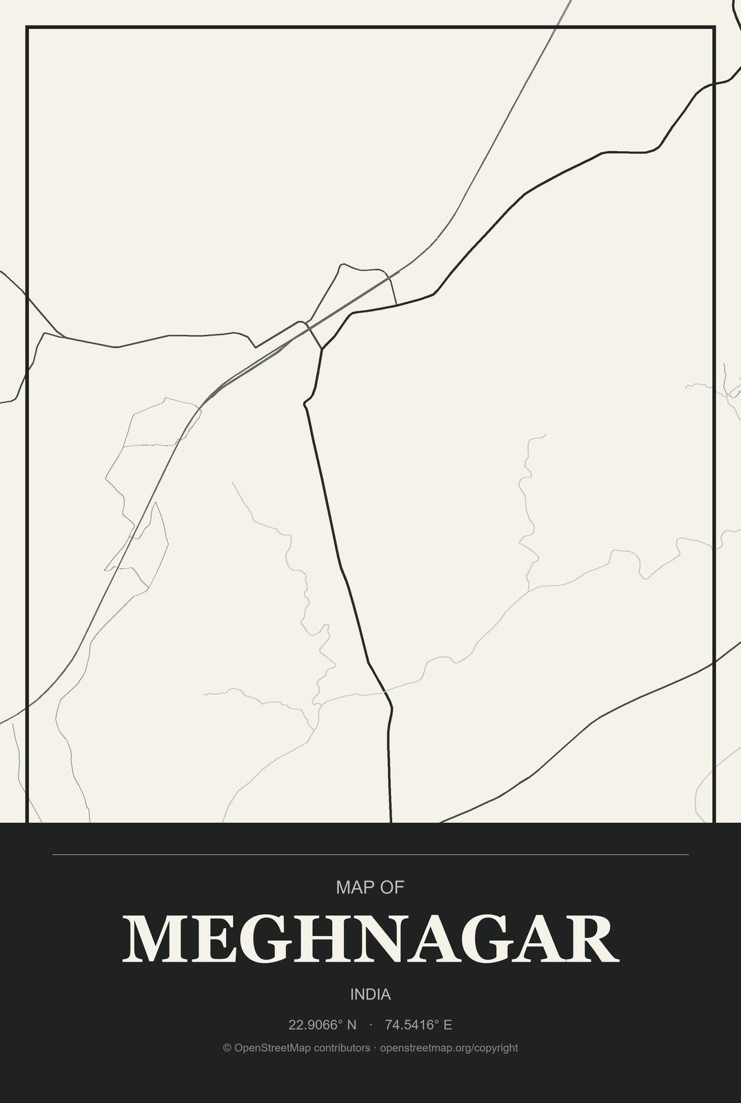Meghnagar, India City Map Aluminum Sign in Museum Plaque style