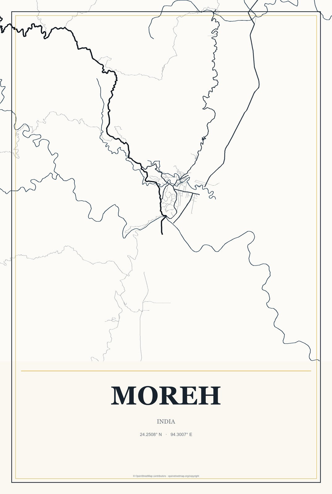 Moreh, India City Map Aluminum Sign in Citrine Modern style