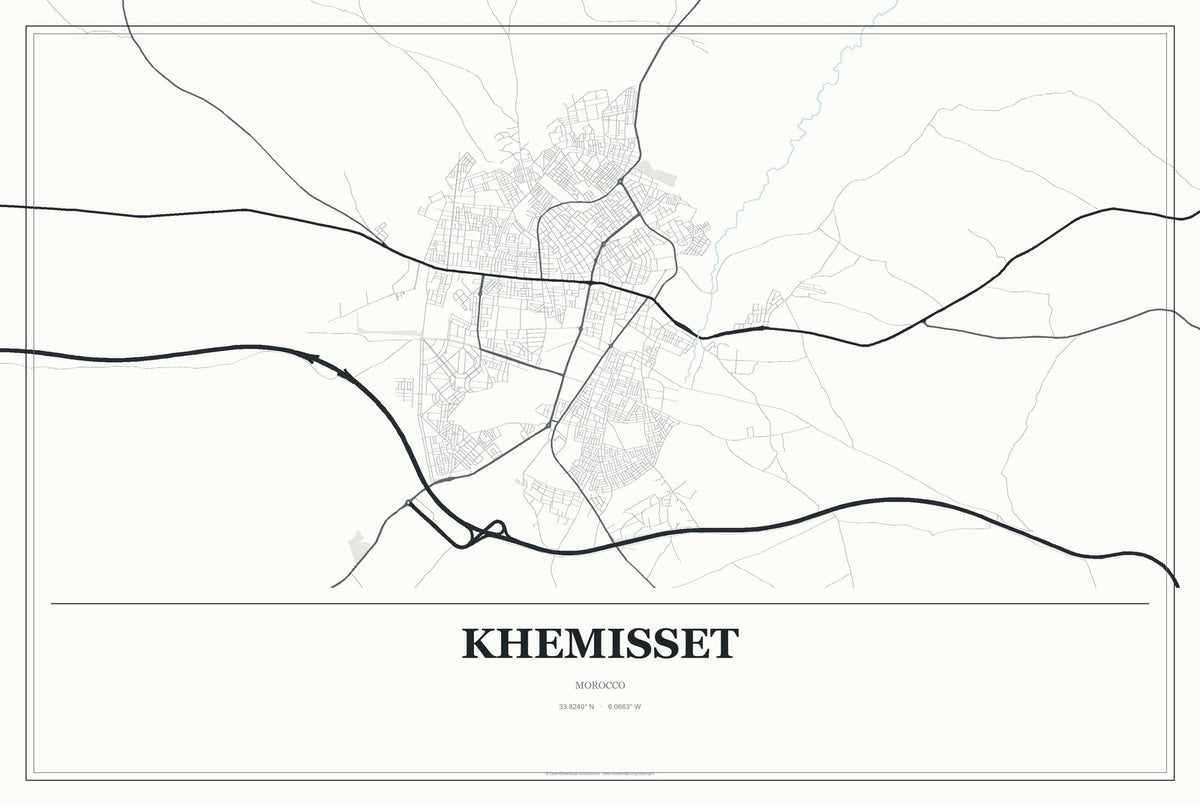 Khemisset, Morocco City Map Aluminum Sign in Gallery Air style