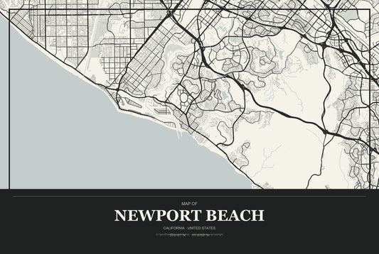 Newport Beach, California City Map Aluminum Sign in Museum Plaque style