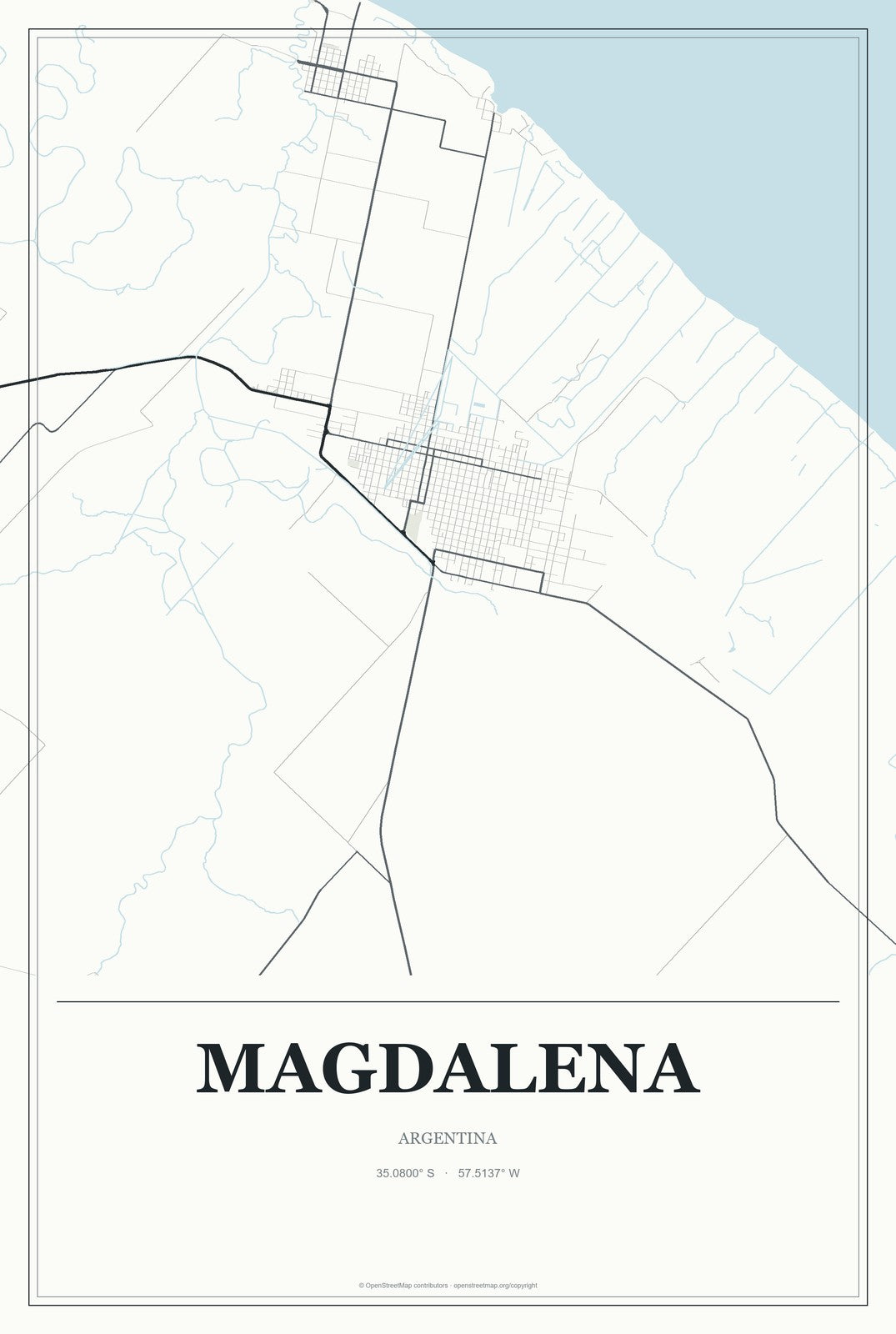 Magdalena, Argentina City Map Aluminum Sign in Gallery Air style