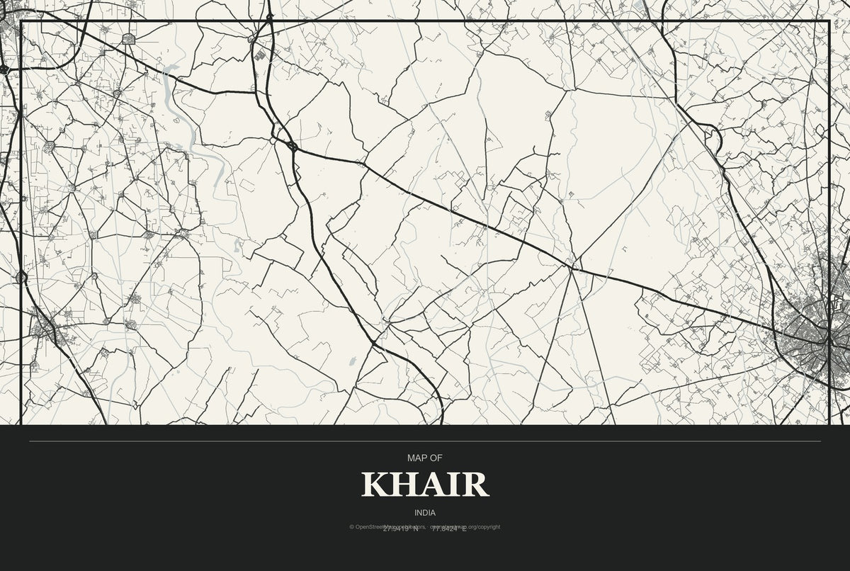 Khair, India City Map Aluminum Sign in Museum Plaque style
