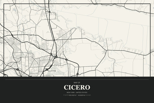 Cicero, New York City Map Aluminum Sign in Museum Plaque style