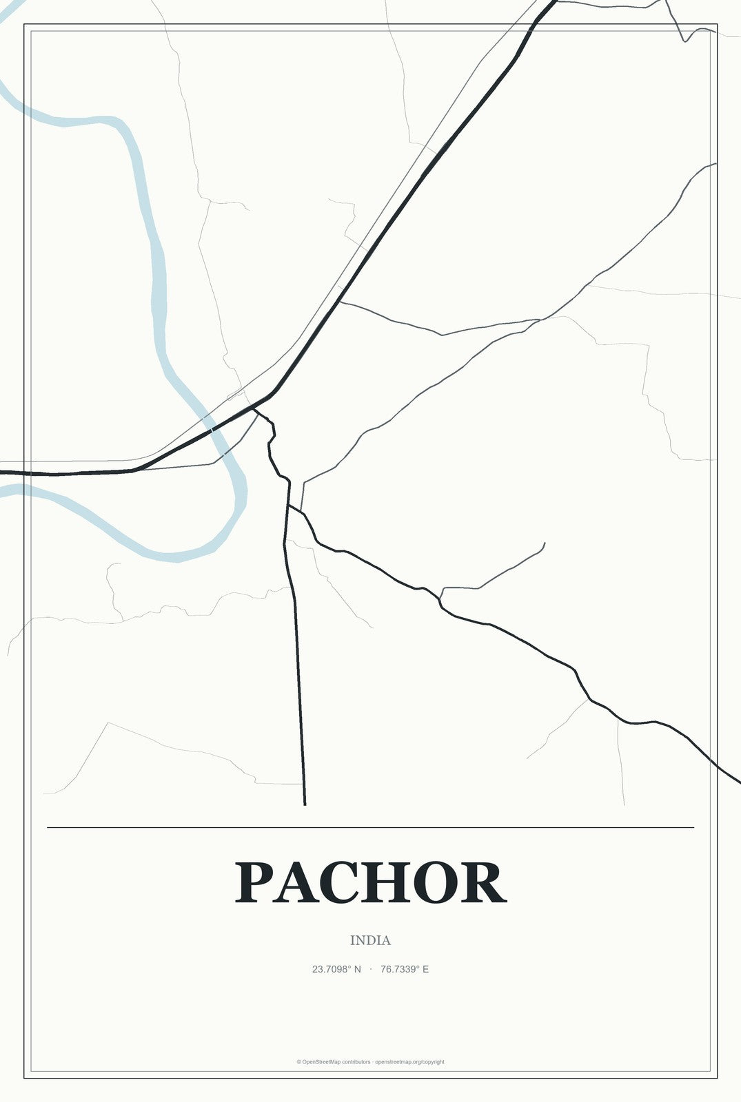 Pachor, India City Map Aluminum Sign in Gallery Air style