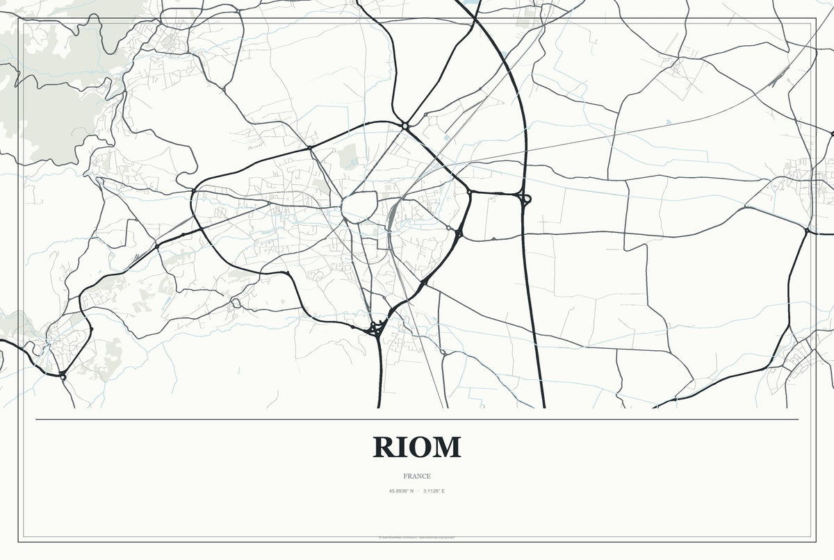 Riom, France City Map Aluminum Sign in Gallery Air style
