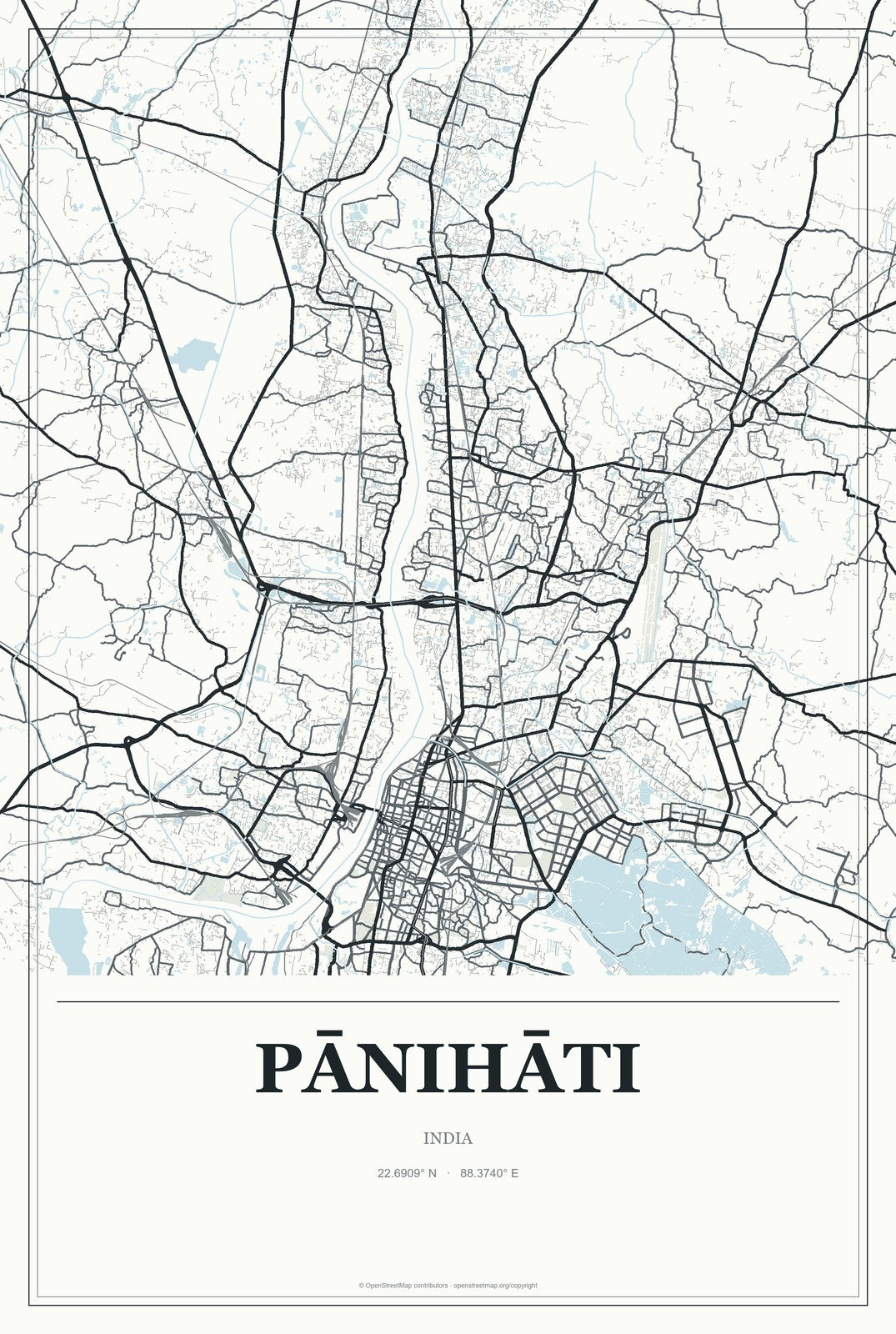 Pānihāti, India City Map Aluminum Sign in Gallery Air style