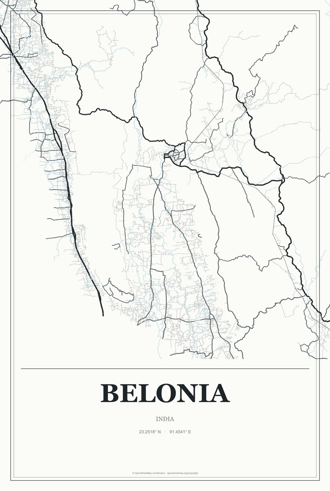 Belonia, India City Map Aluminum Sign in Gallery Air style