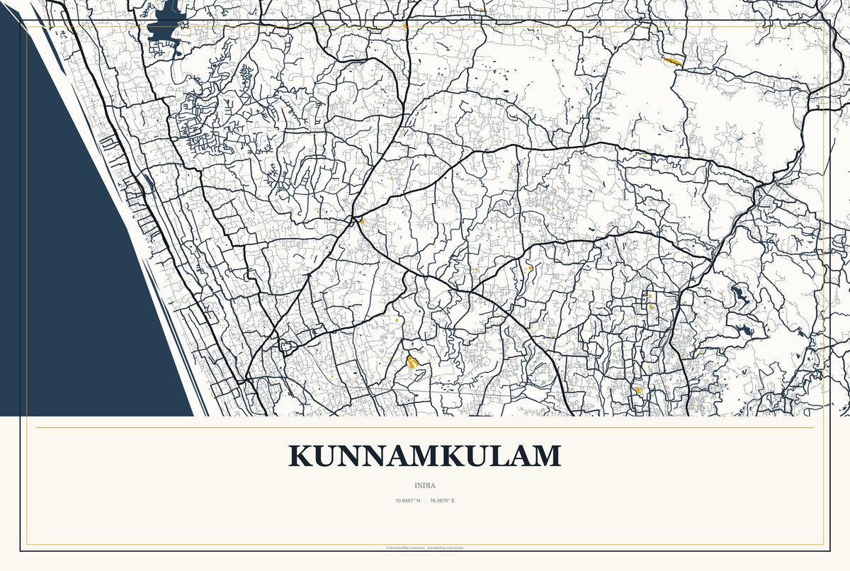 Kunnamkulam, India City Map Aluminum Sign in Citrine Modern style