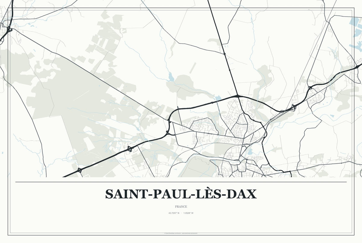Saint-Paul-lès-Dax, France City Map Aluminum Sign in Gallery Air style